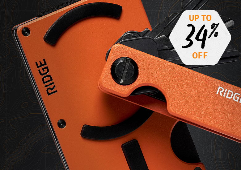 Orange Ridge wallet with discount tag showing 