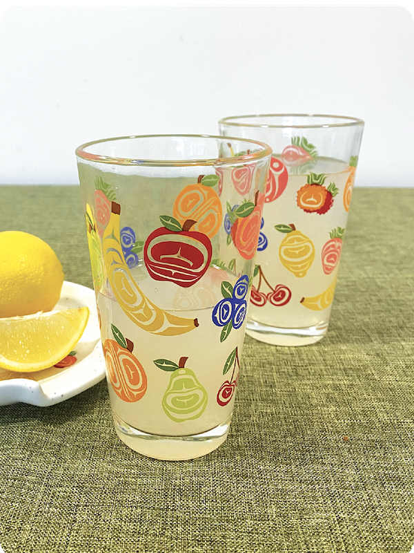 Fruit Salad Printed Glass Tumblers Set of 2 by Yasakw (Shelly Samuels), Haida, Kwakwaka'wakw