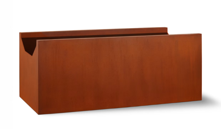 Brown wooden storage box with an open top.