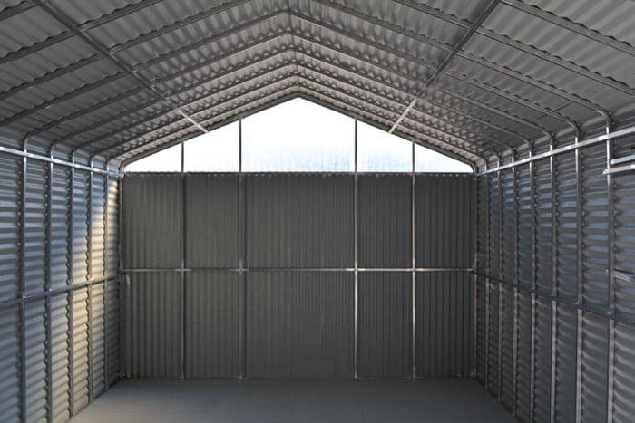 inside of metal steel frame shed