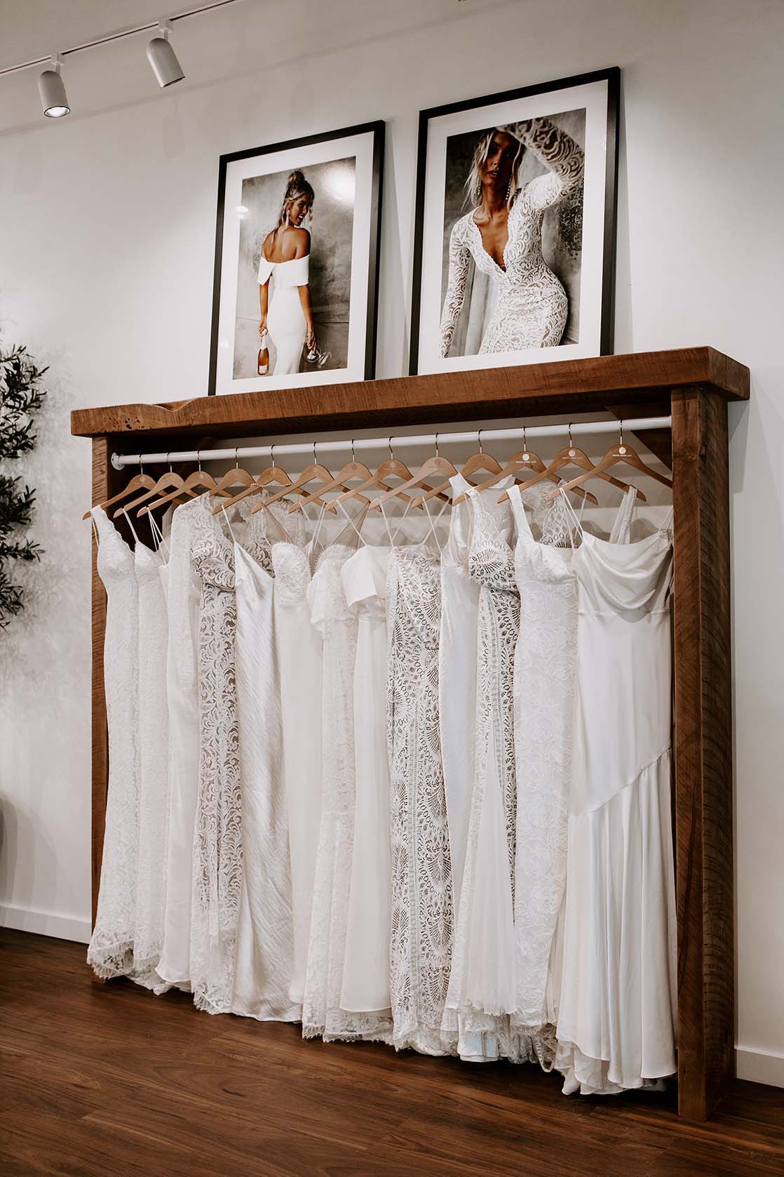Dresses hanging in Atlanta Showroom