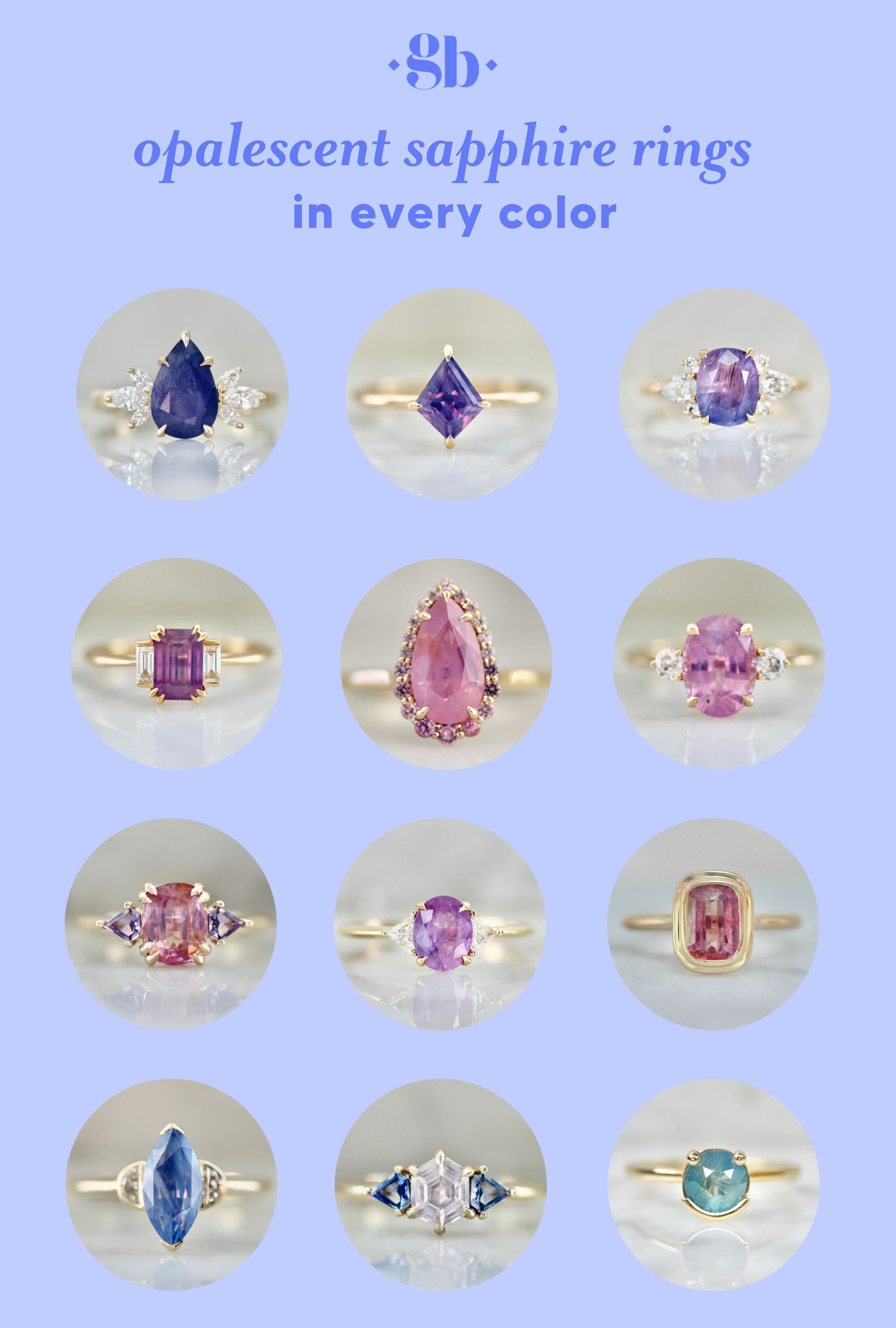 Opalescent sapphire rings in every color