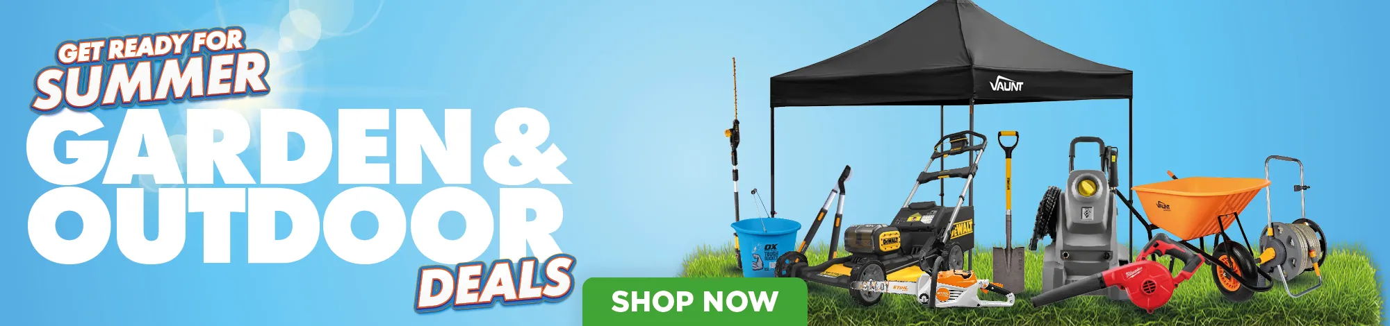 Summer garden and outdoor deals with various tools and equipment.