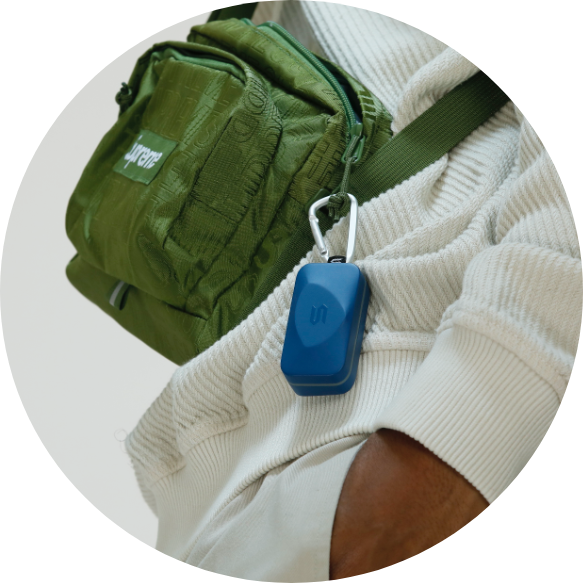 S-Fit hanging on backpack