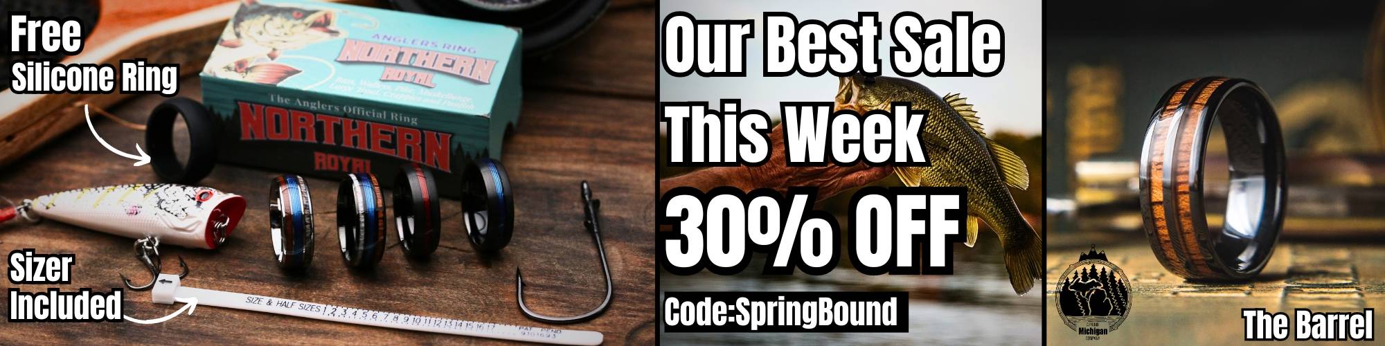 Men's Wood Wedding Bands and Fishiing Line Rings | Spring Flash Sale