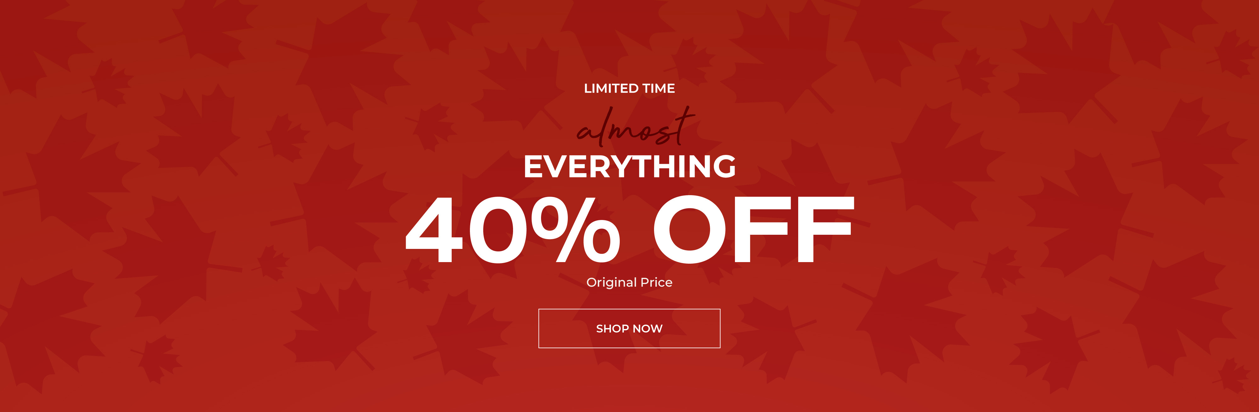 Promotional banner: Everything 40% off on a red background.