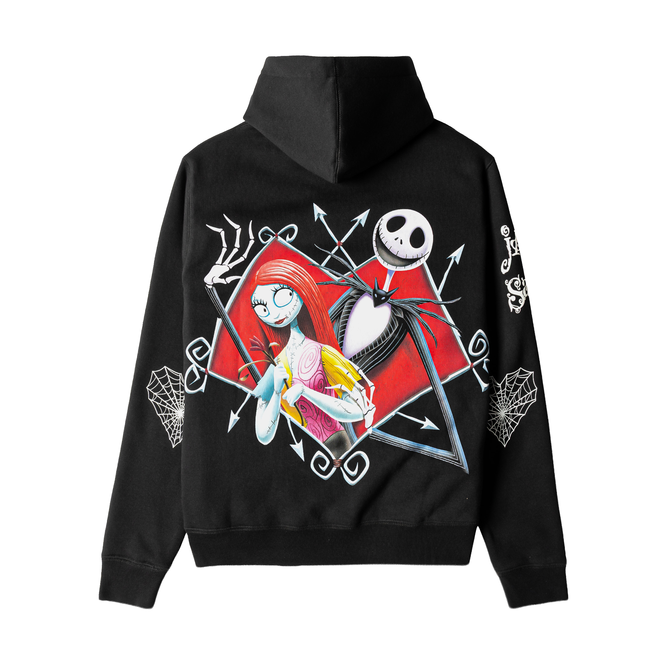 Black hoodie featuring Jack Skellington and Sally from 