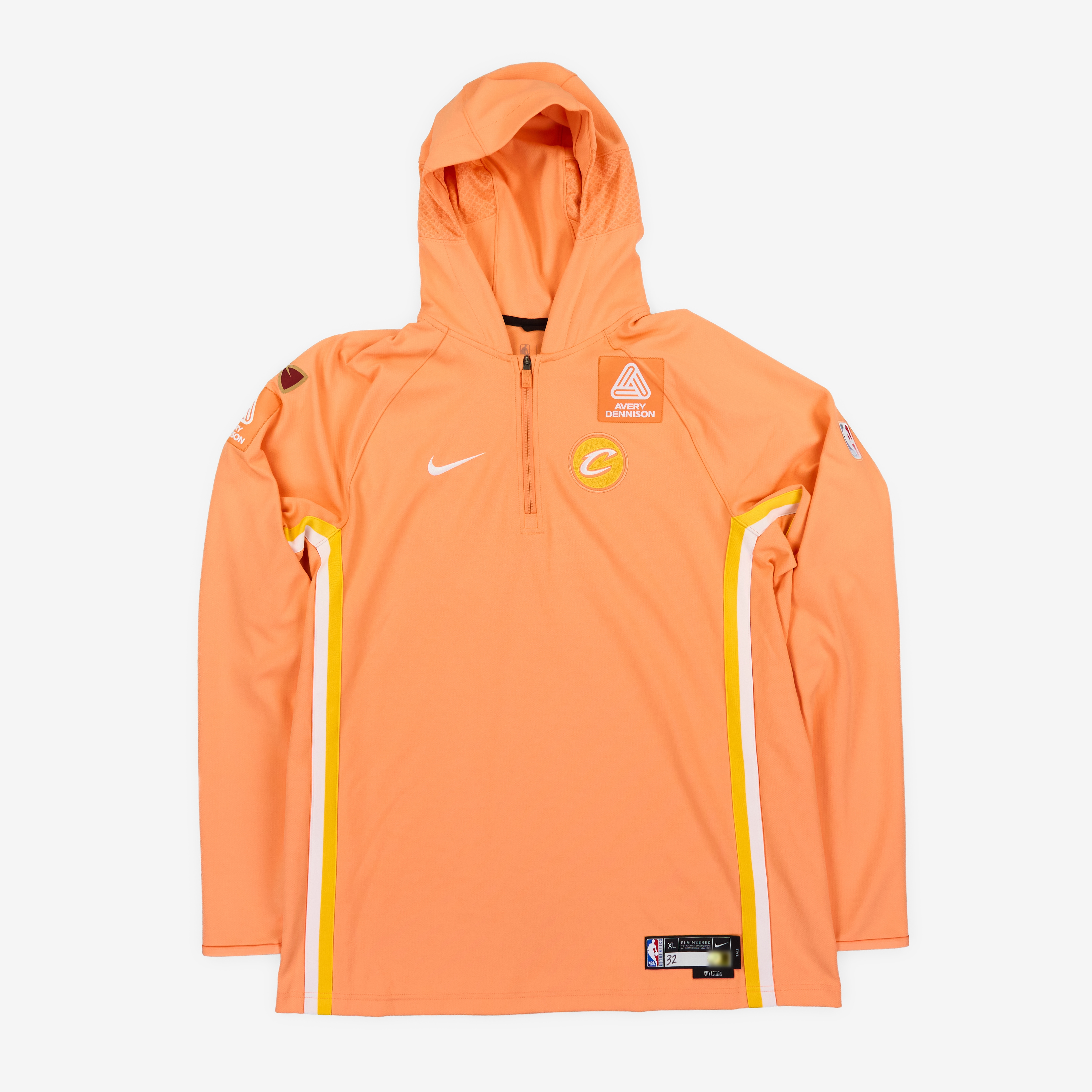 Orange hooded athletic jacket with yellow accents and Nike logo.