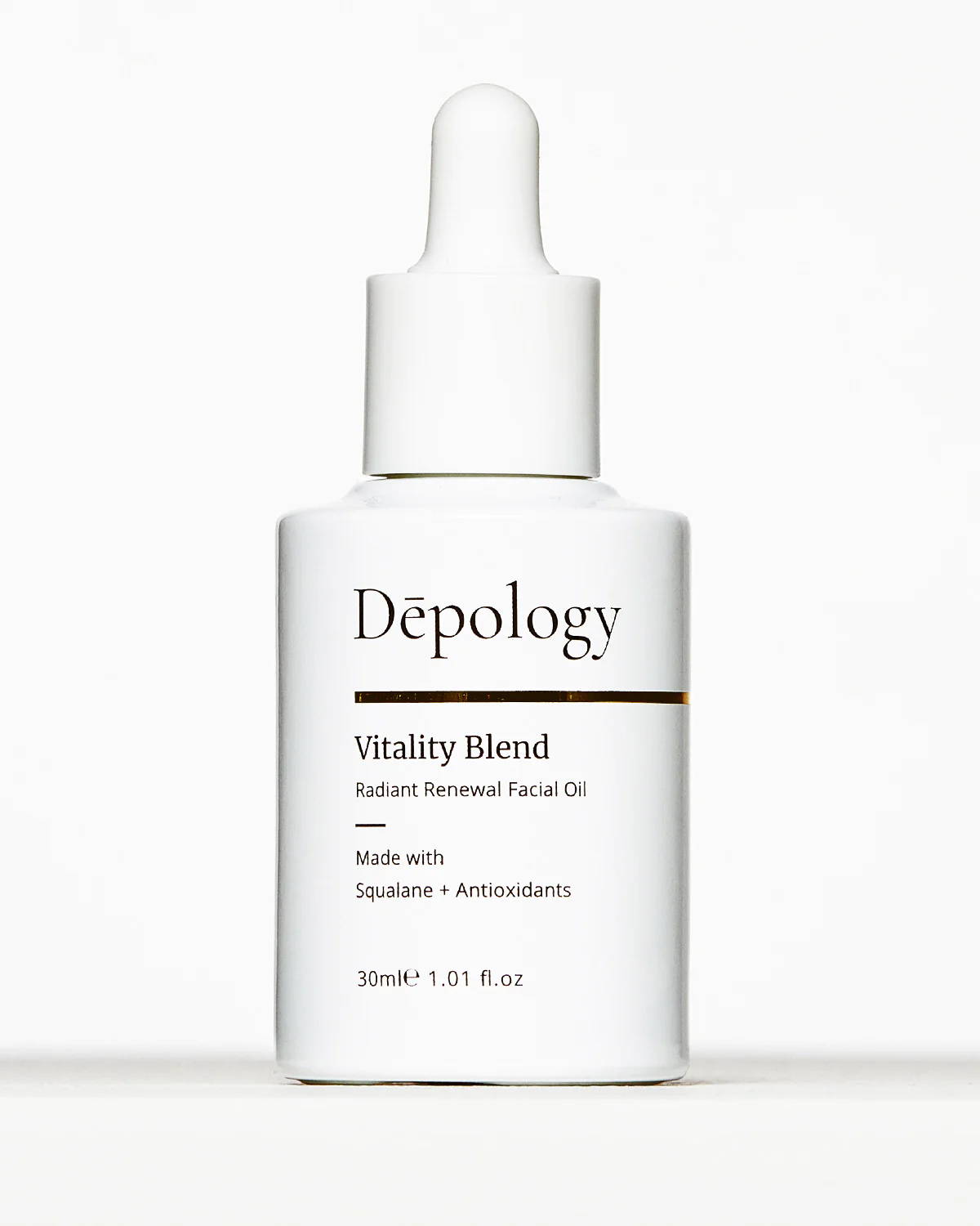 Depology products with resveratrol in skincare. In facial oil white bottle