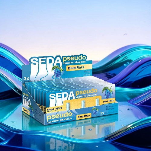Box of SEDA pseudo hair products with blue packaging.