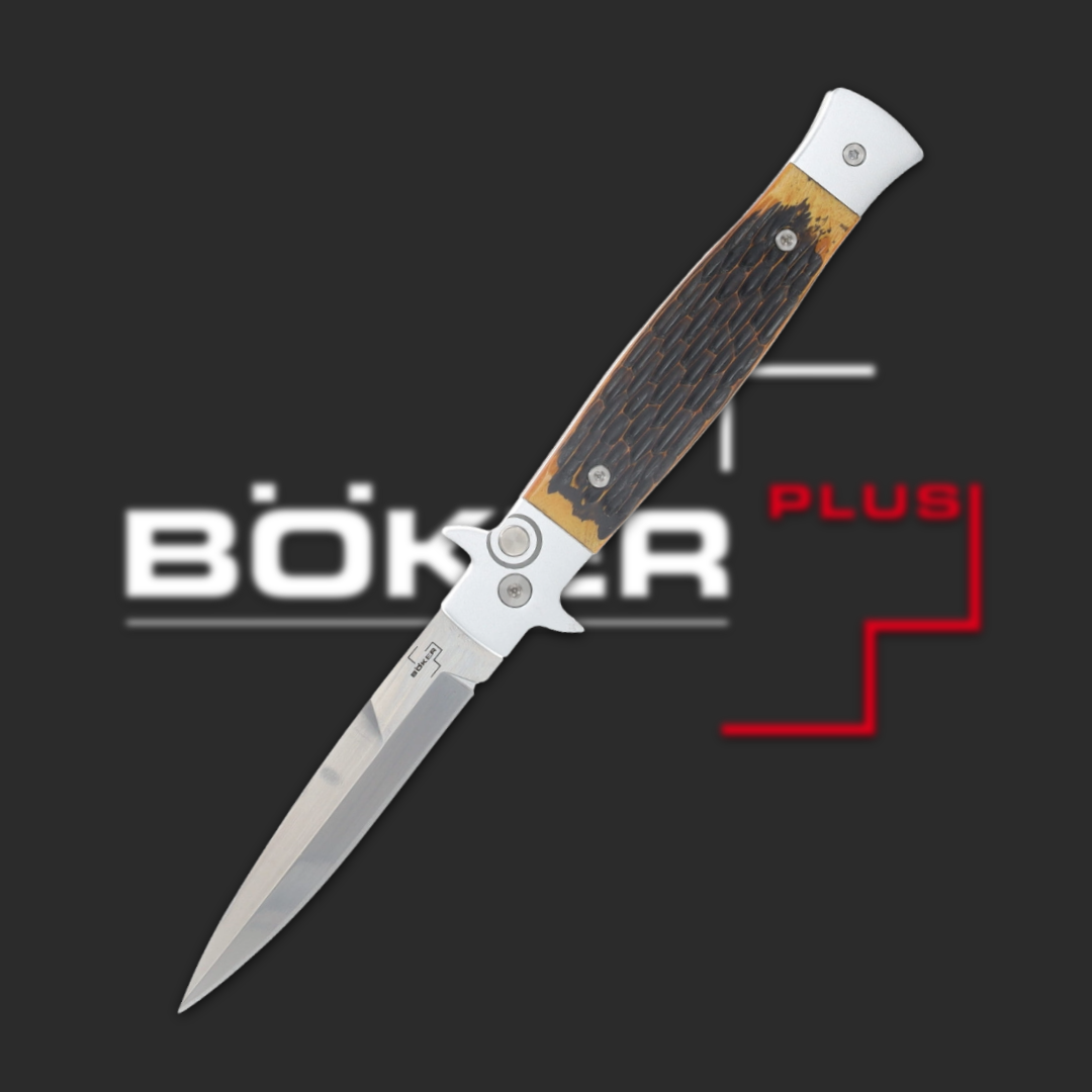 A folding knife with a wooden handle and a stainless steel blade.