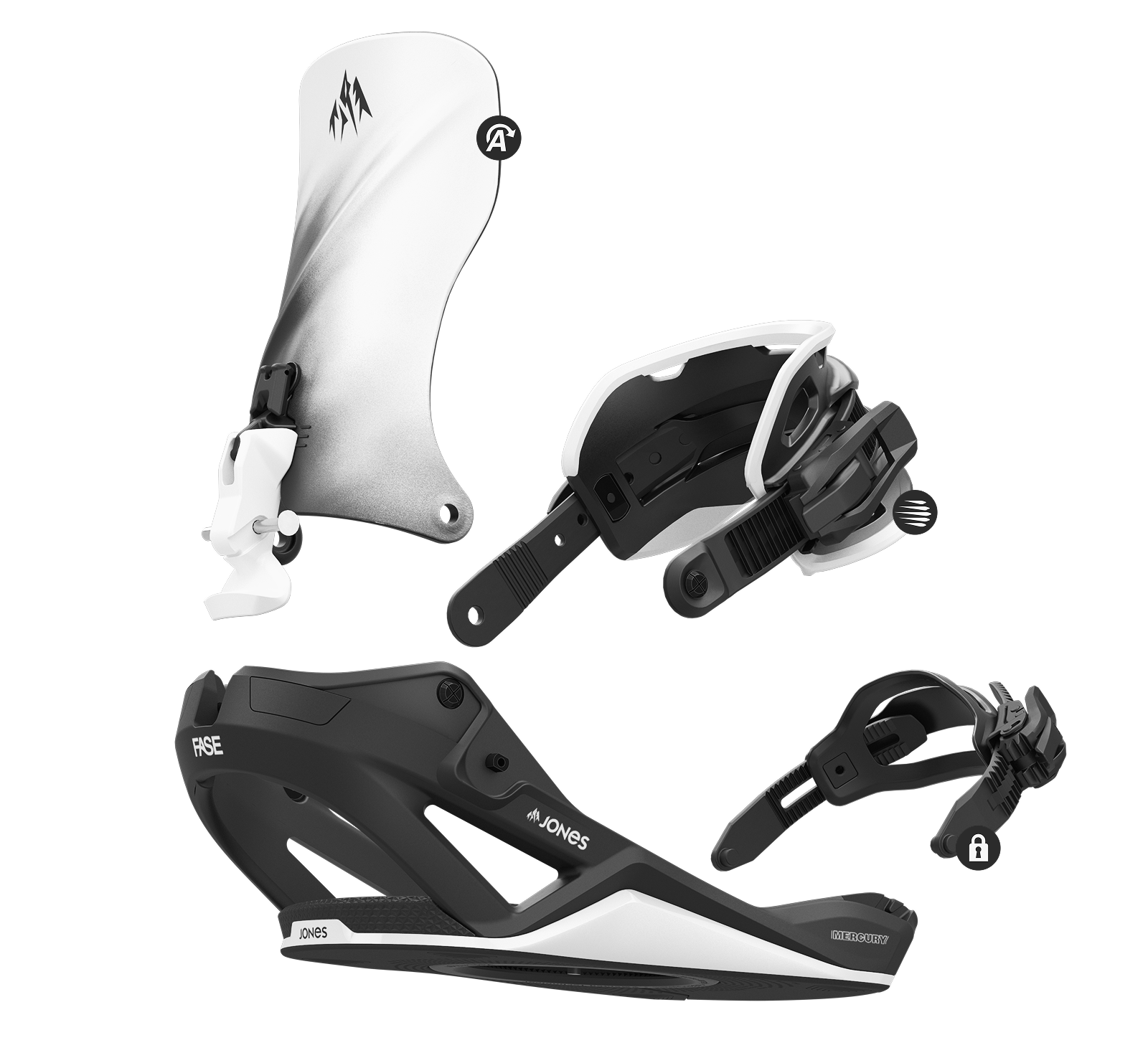 FASE bindings and components arranged on a white background.