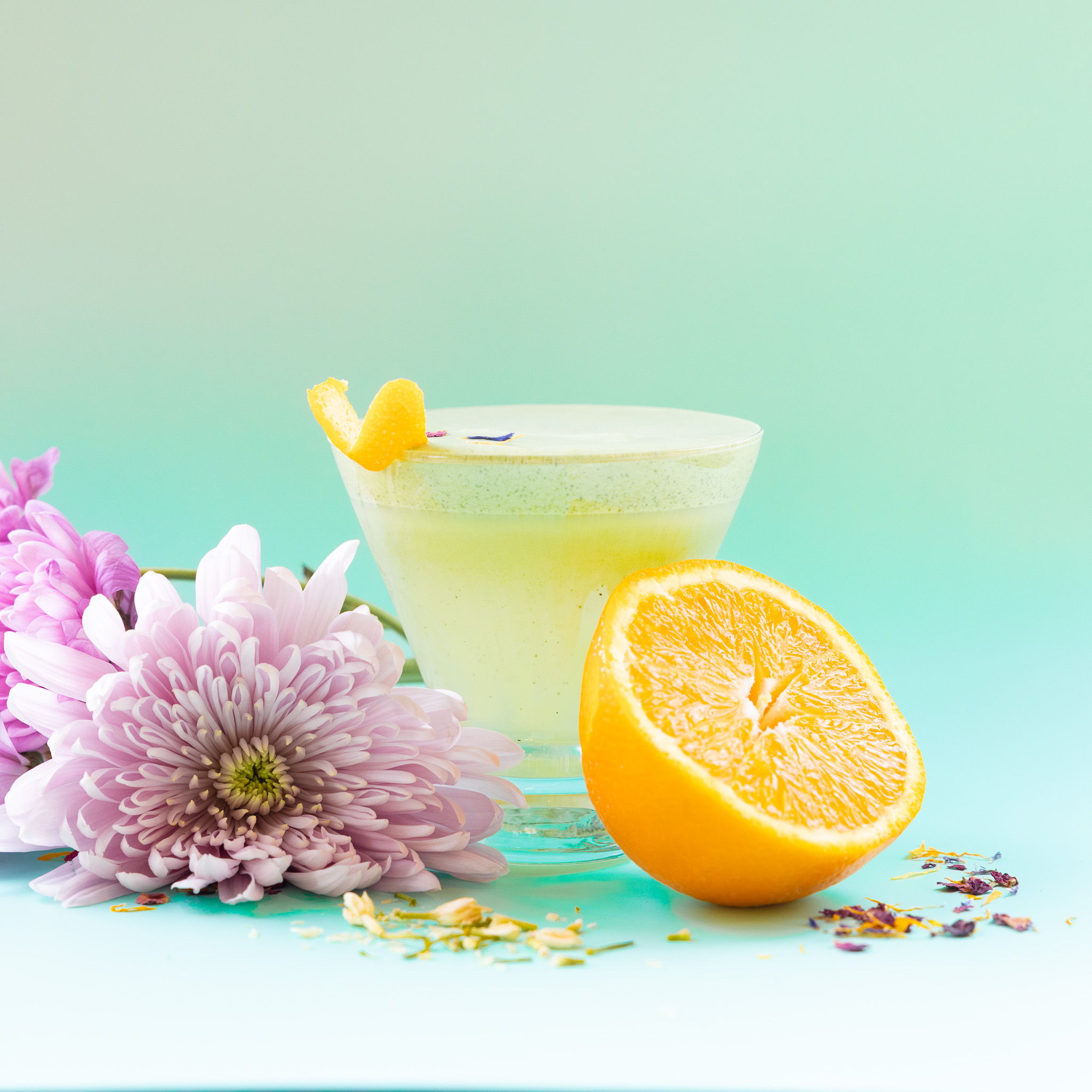 matcha with orange and jasmine
