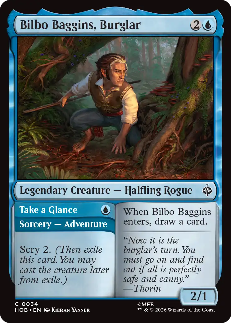 The first Bilbo Baggins card from the MTG The Hobbit expansion.