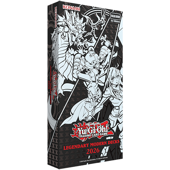Yu-Gi-Oh! Legendary Modern Decks 2026 booster box packaging design.