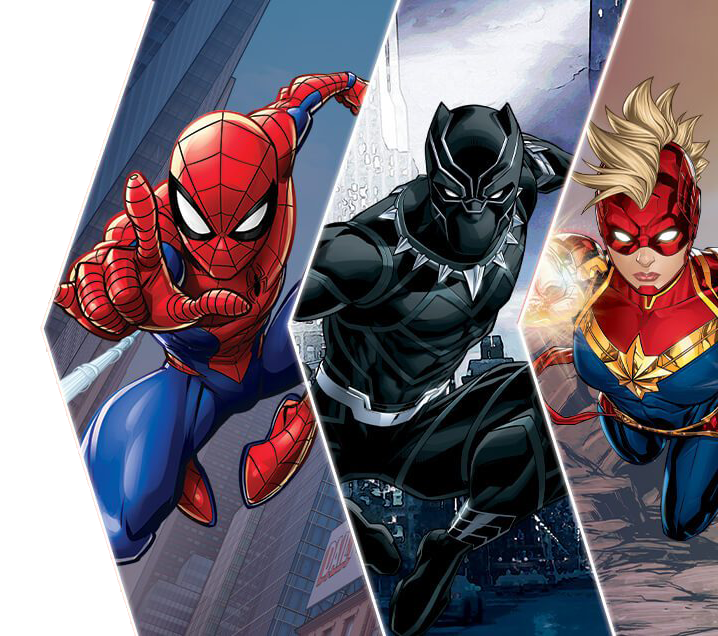 Image Of Marvel Heroes Spiderman, Black Panther And Captain Marvel