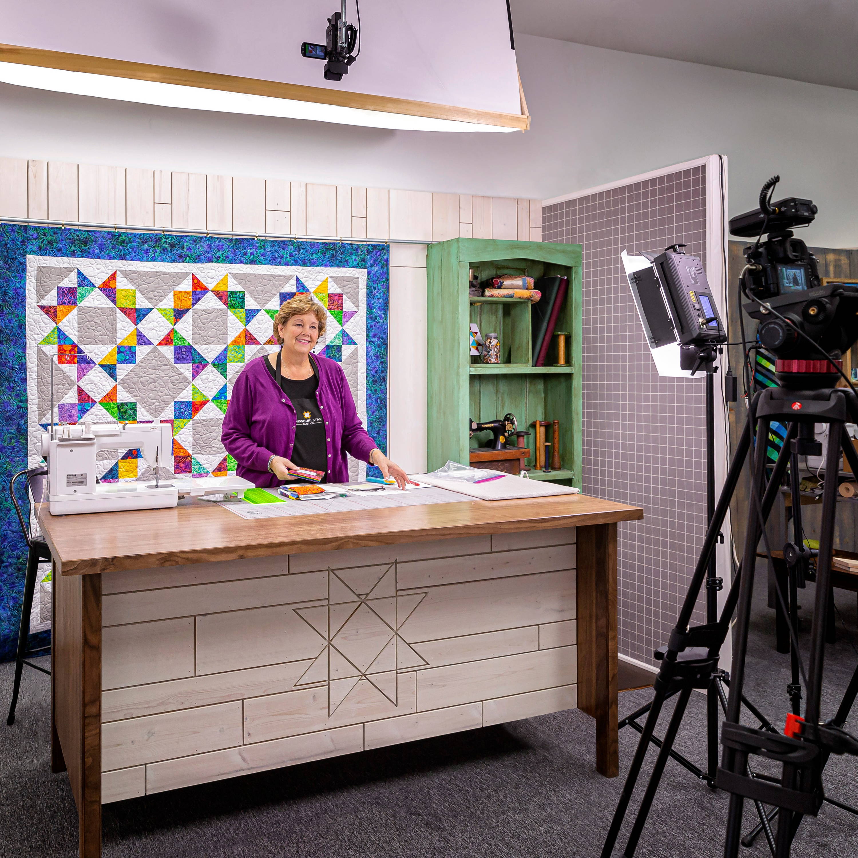 Jenny filming an online quilting tutorial for YouTube