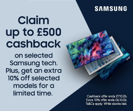 Claim up to £500 cashback on selected Samsung tech