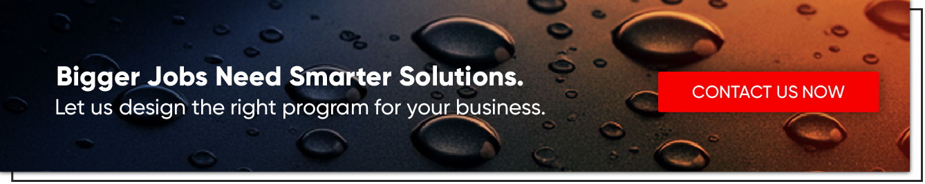 Banner promoting smart solutions for bigger jobs, featuring water droplets background.