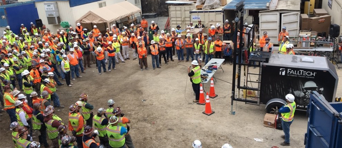 FallTech Regional Sales Manager talking to a group of construction workers during a training