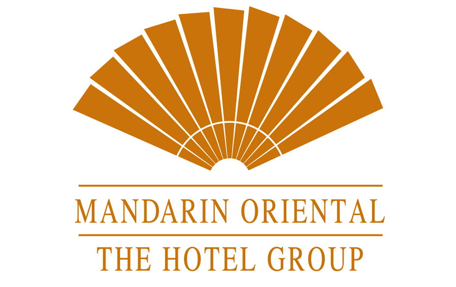Logo of Mandarin Oriental Hotel Group with fan-shaped design.
