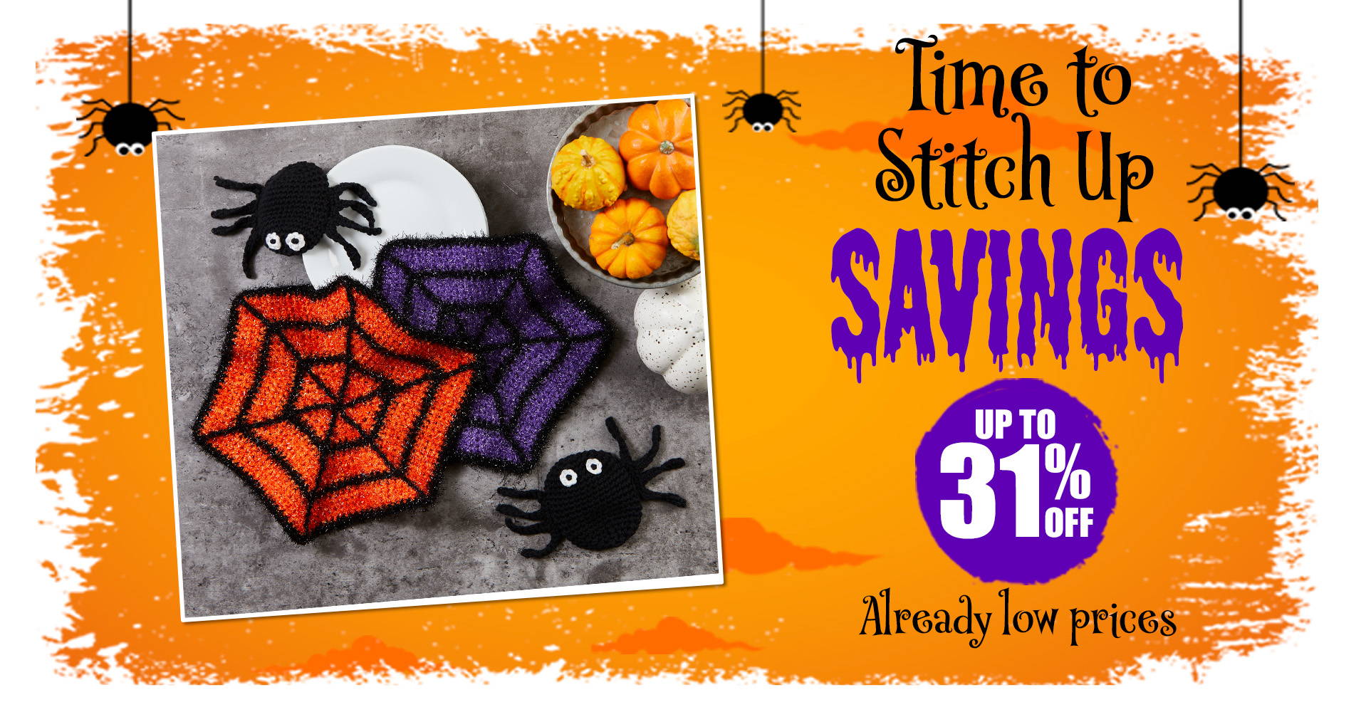 Time to Stitch Up Savings! Image: Herrschners Spider Scrubbies Crochet Yarn Kit.