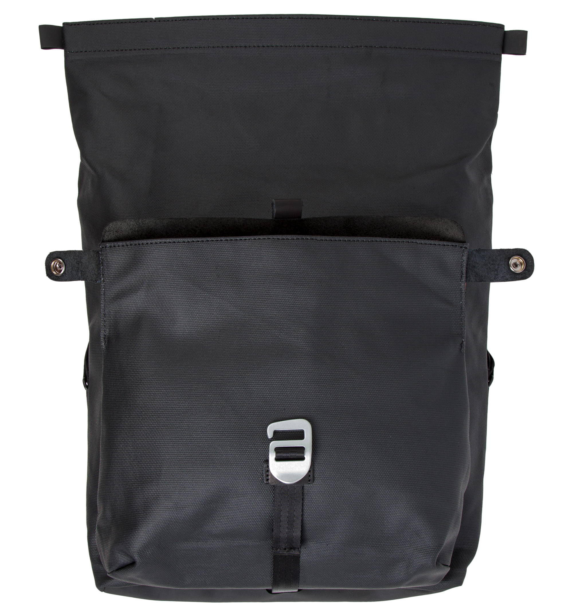 Iron & Resin Motorcycle Pannier Bag - Available In Black - Front of Bag