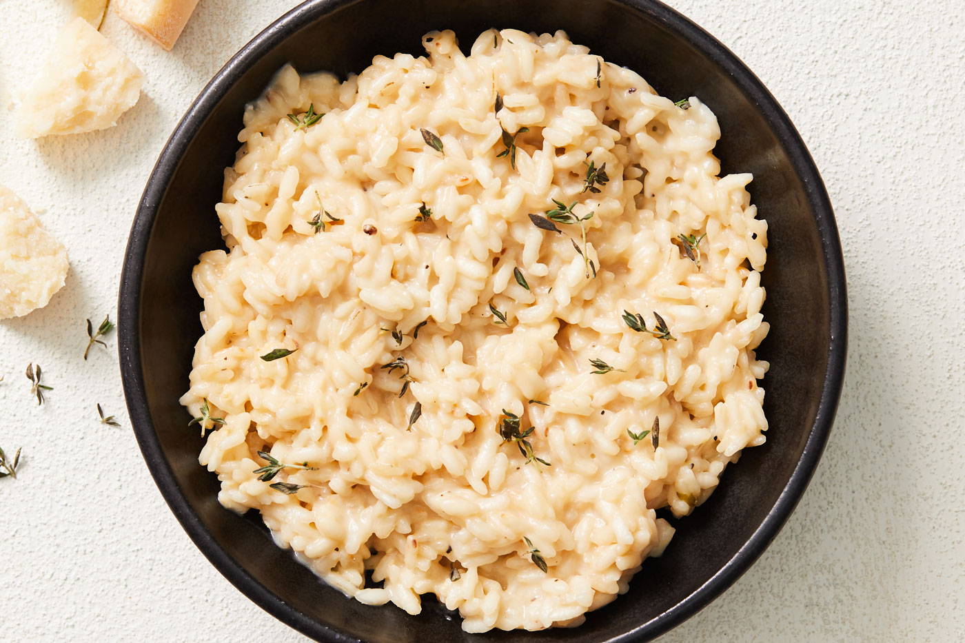 How to make risotto: close up of finished risotto in a bowl