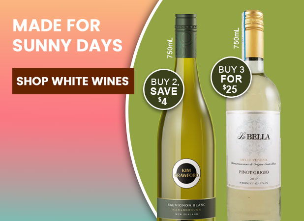 Promotional image for white wines with pricing offers.