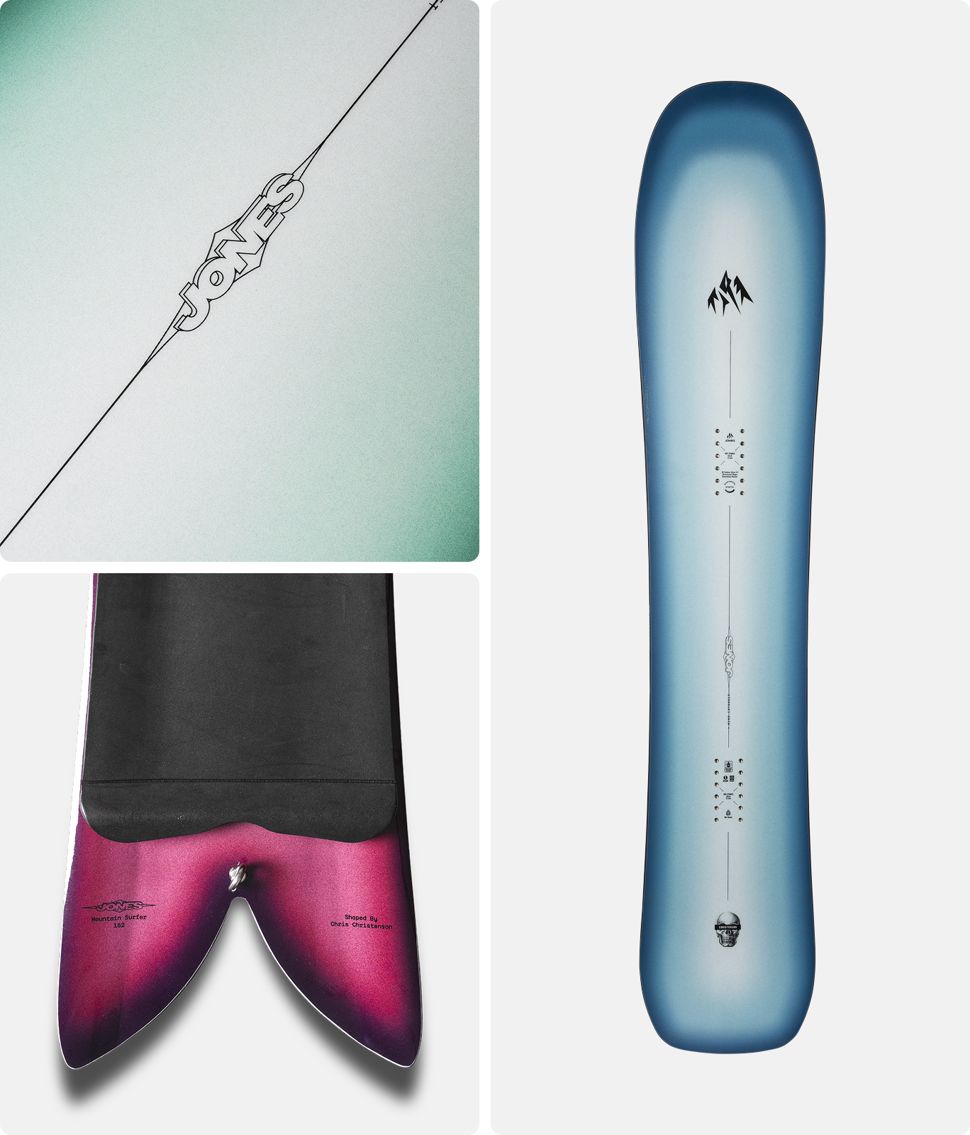 Snowboard design featuring graphics and colors.