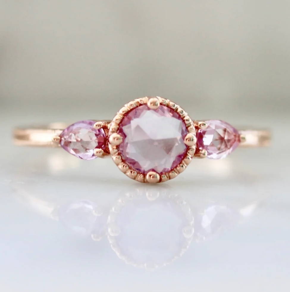 Pink Round Rose Cut Sapphire Ring