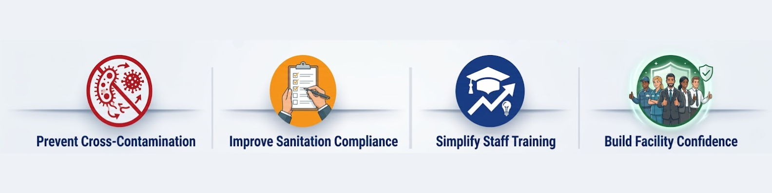 Four icons representing various services: prevention, consultation, training, and construction.