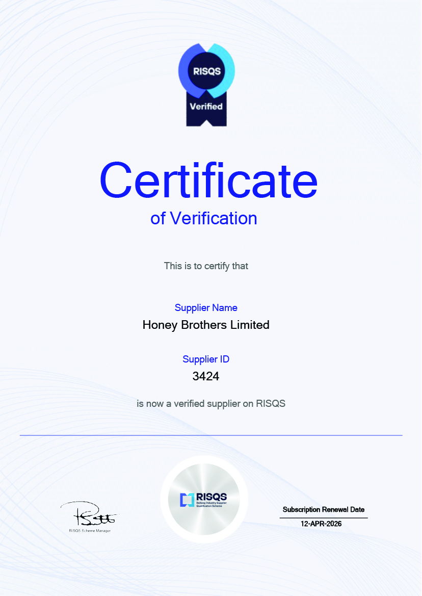 Certificate of Verification for Honey Brothers Limited, Supplier ID 3424.