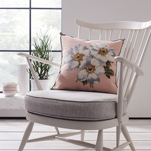 Anemones needlepoint cushion on chair
