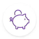 Piggy bank icon in a circular outline.