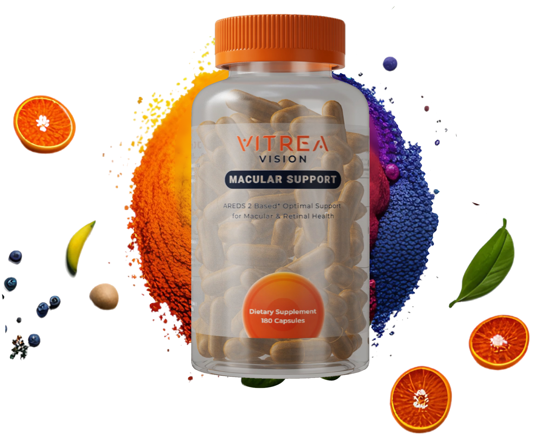 Vitrea Vision Macular Restore jar on top of spices