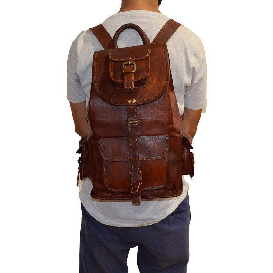 Vintage Leather Backpack for Men and Women - Hiking Outdoor Backpack
