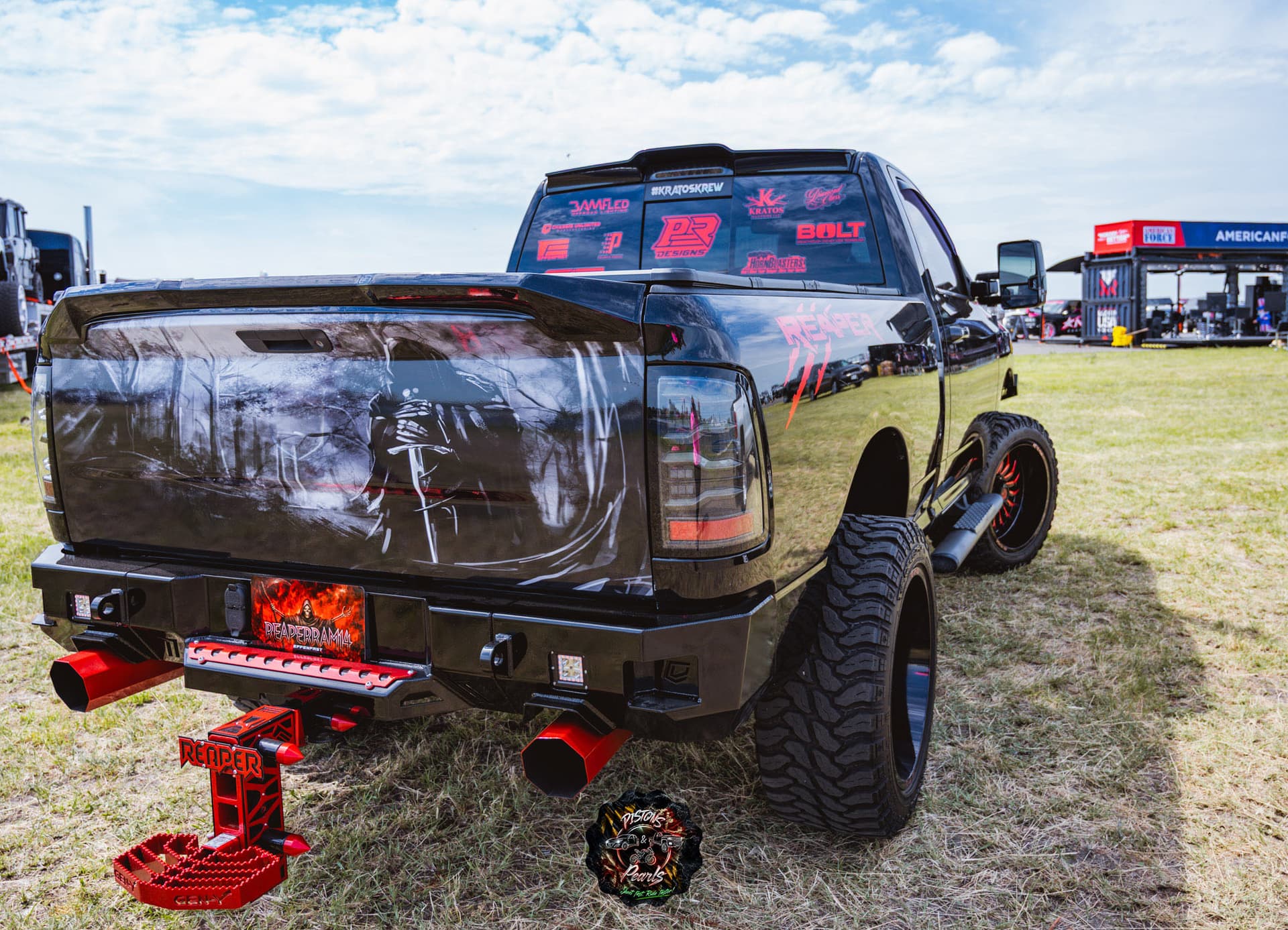 Charles' 2014 Dodge RAM 1500 train horn installation detail with Stealth Spare Tire Delete Kit photo 3