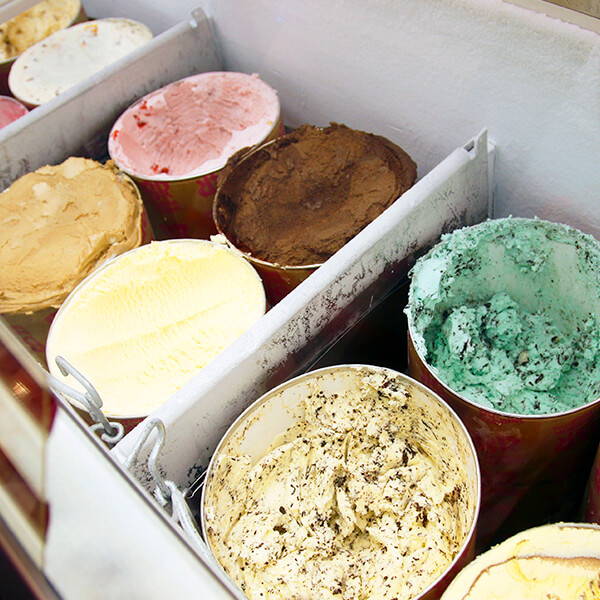 High Quality Organics Express different kinds of ice cream displayed in freezer case