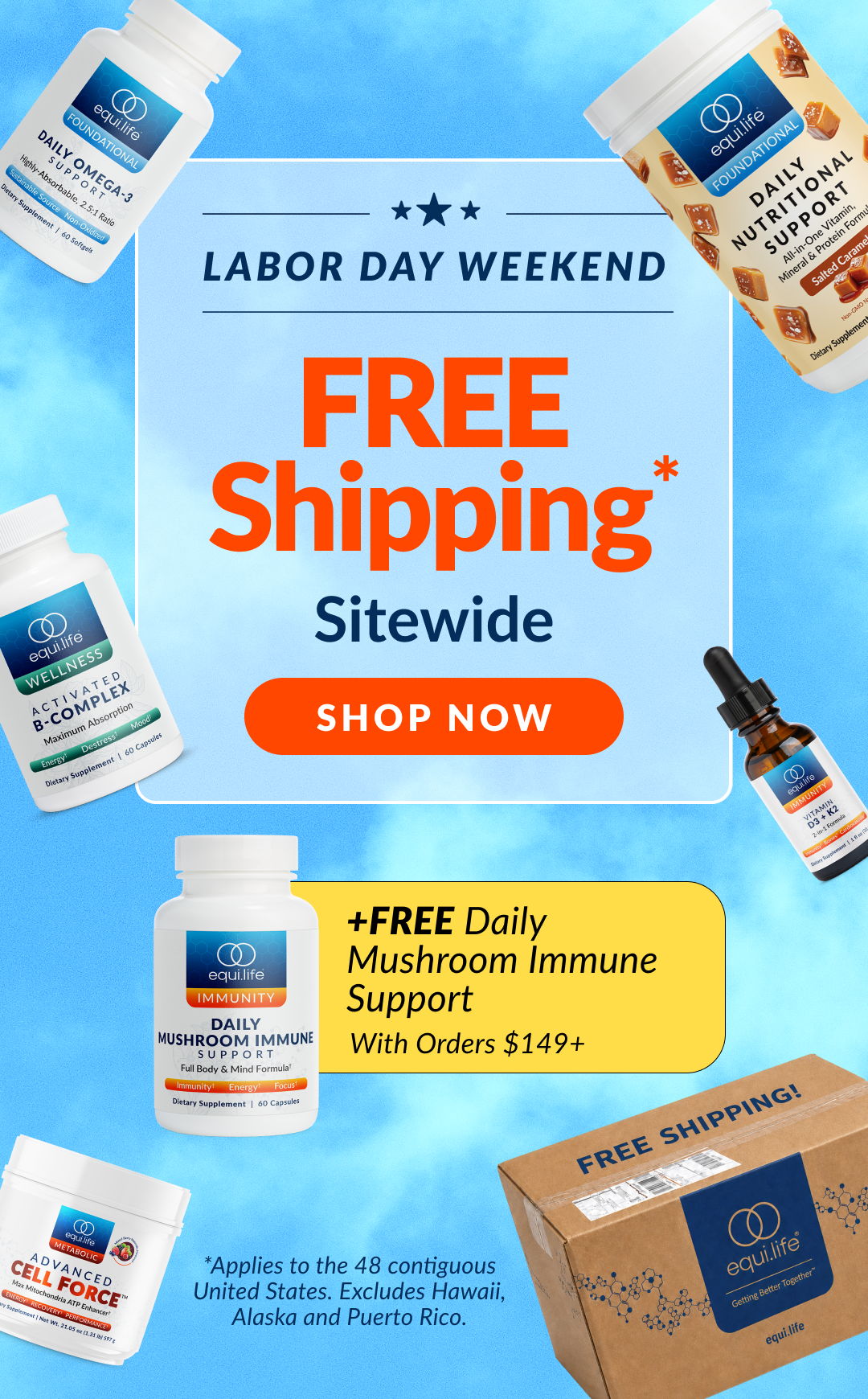 Labor Day Weekend promotion for free shipping on health products.