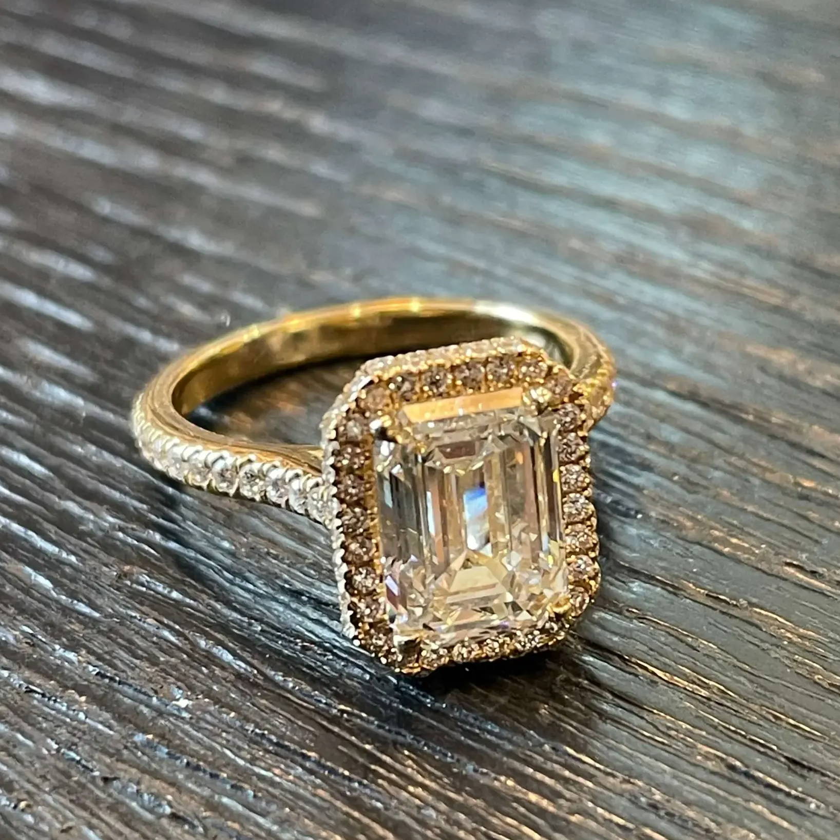 emerald cut diamond halo engagement ring