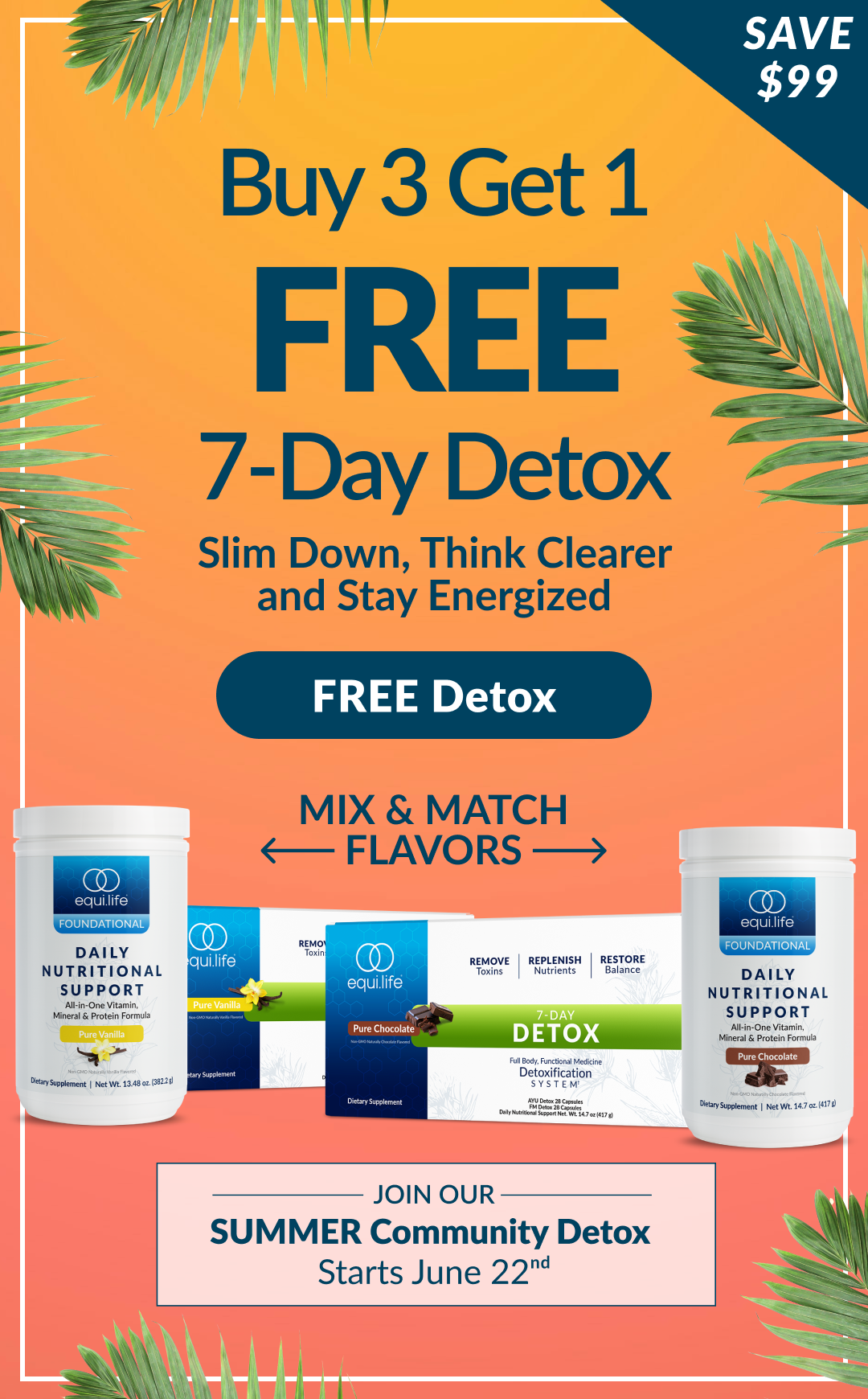 Promotional image for a 7-day detox offer with product details.