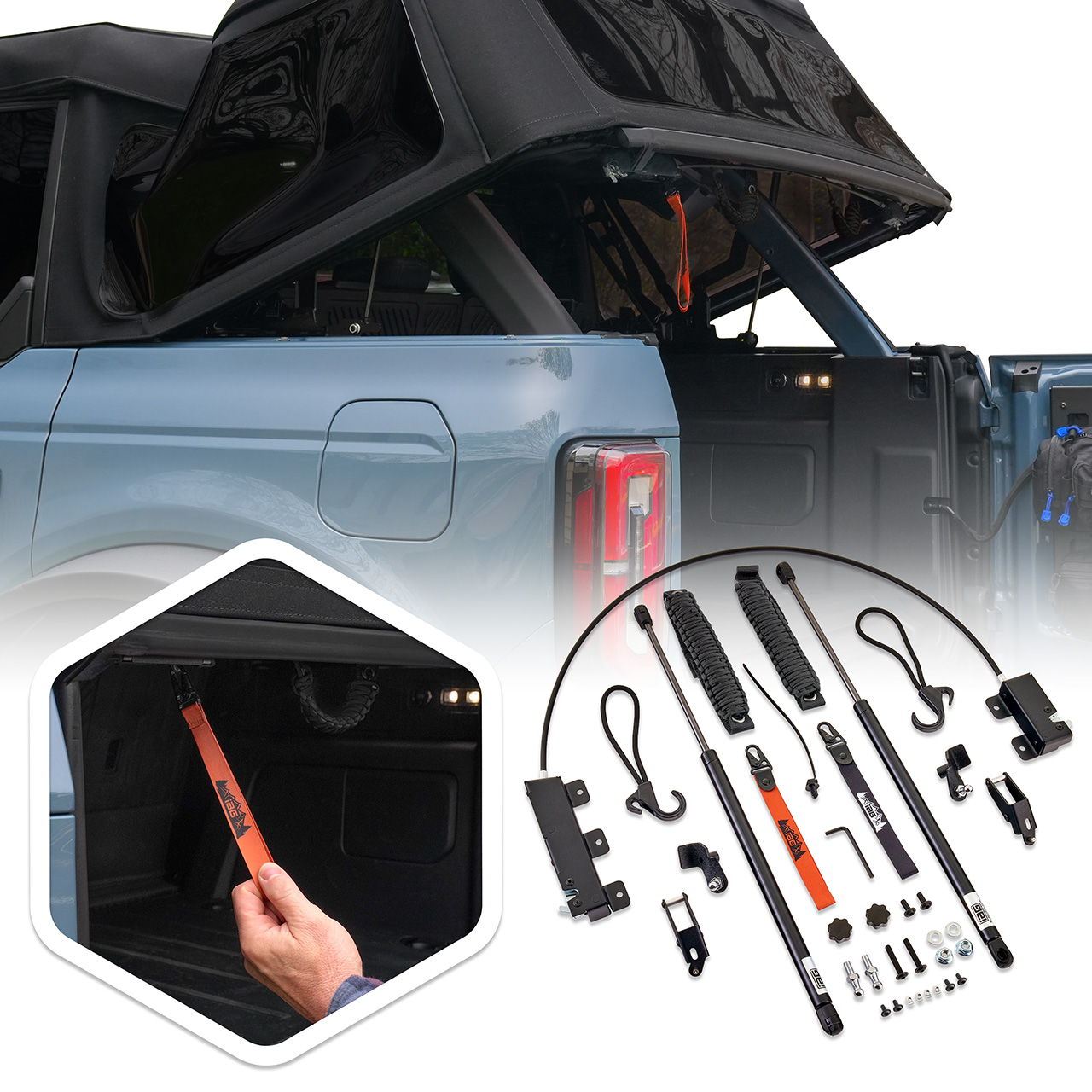 IAG Off-Road EZ-Lift & V2 EZ-Pull Combo Kit For 2021-25 Ford Bronco 4 Door Soft Top
