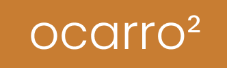 Ocarro logo with a squared symbol in orange background.