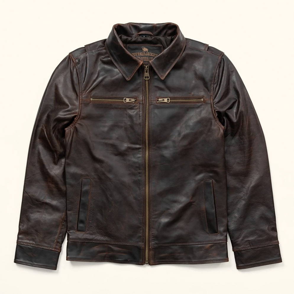 brown leather bomber jacket front