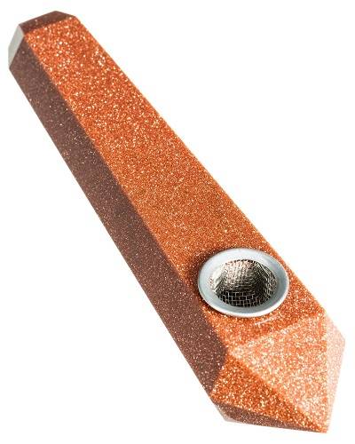 Orange Glitter Goldsand Quartz Crystal Stone Pipe