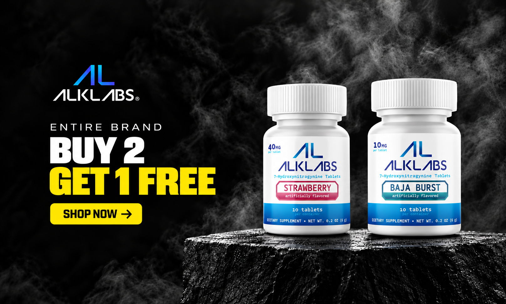 Two supplement bottles with promotional text: 
