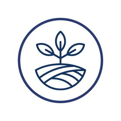 Icon of a plant growing from soil in a circular design.