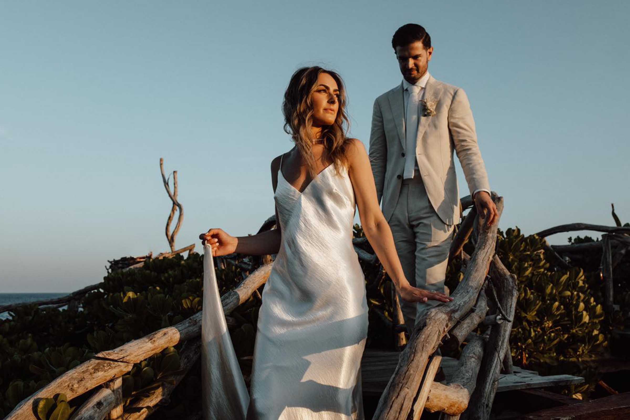 The bride and groom share a sweet moment 