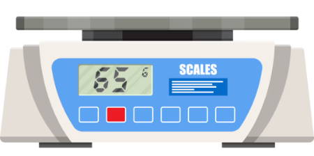 A scale showing 65 grams of weight